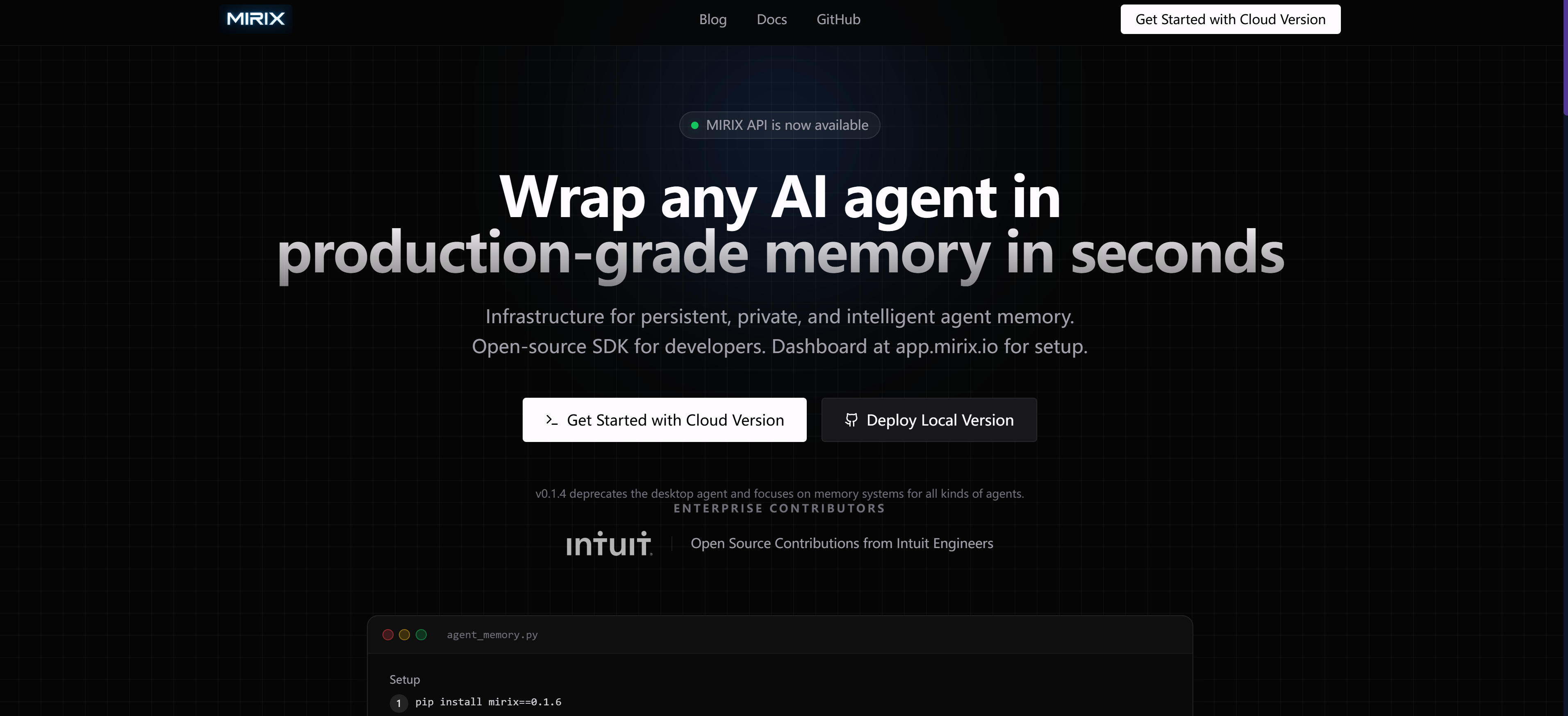 Mirix advanced memory system interface showing sophisticated memory management and cognitive computing features
