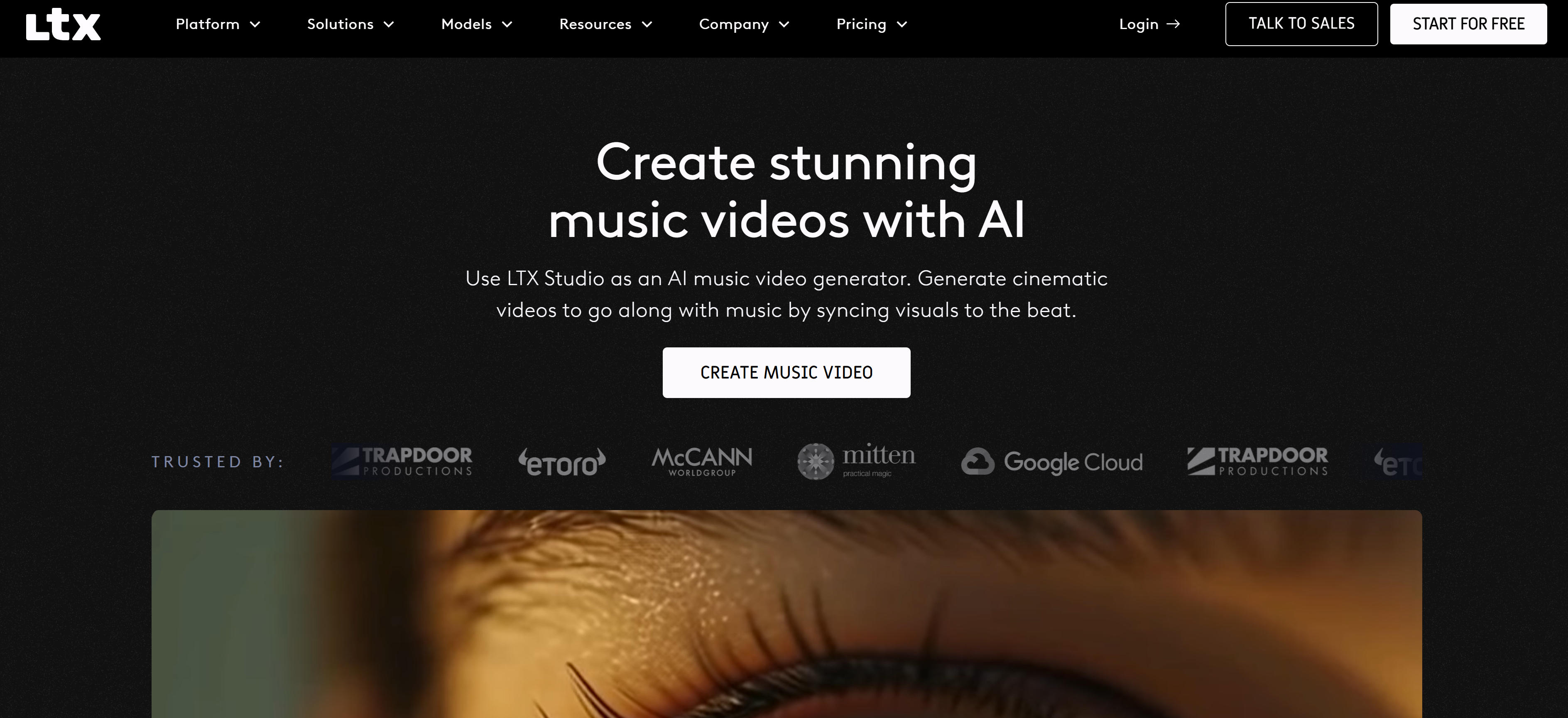 LTX Studio AI music video generator interface showing professional production capabilities
