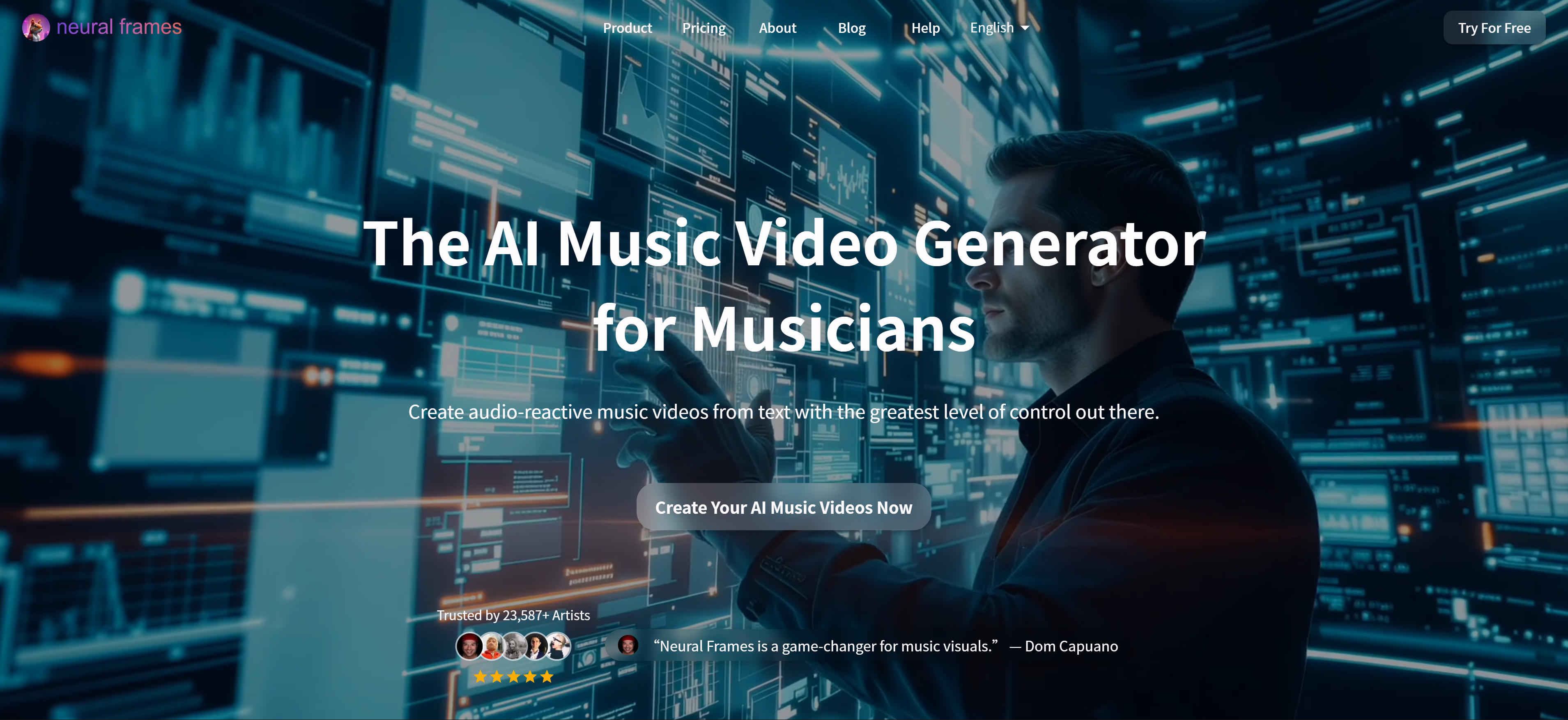 Neural Frames AI music video generator interface showing professional audio analysis and visualization