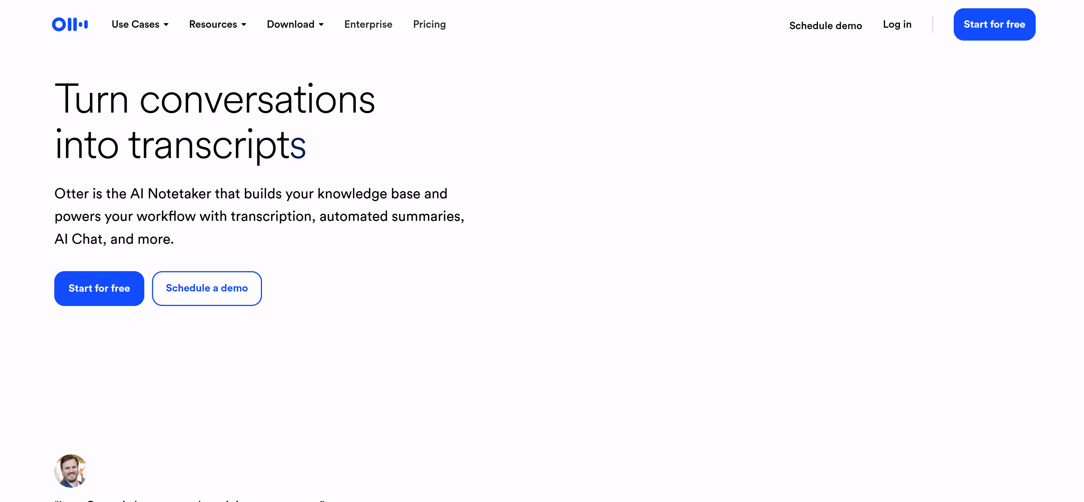 Otter.ai AI会议纪要工具界面,展示实时转录、发言人识别和智能摘要功能