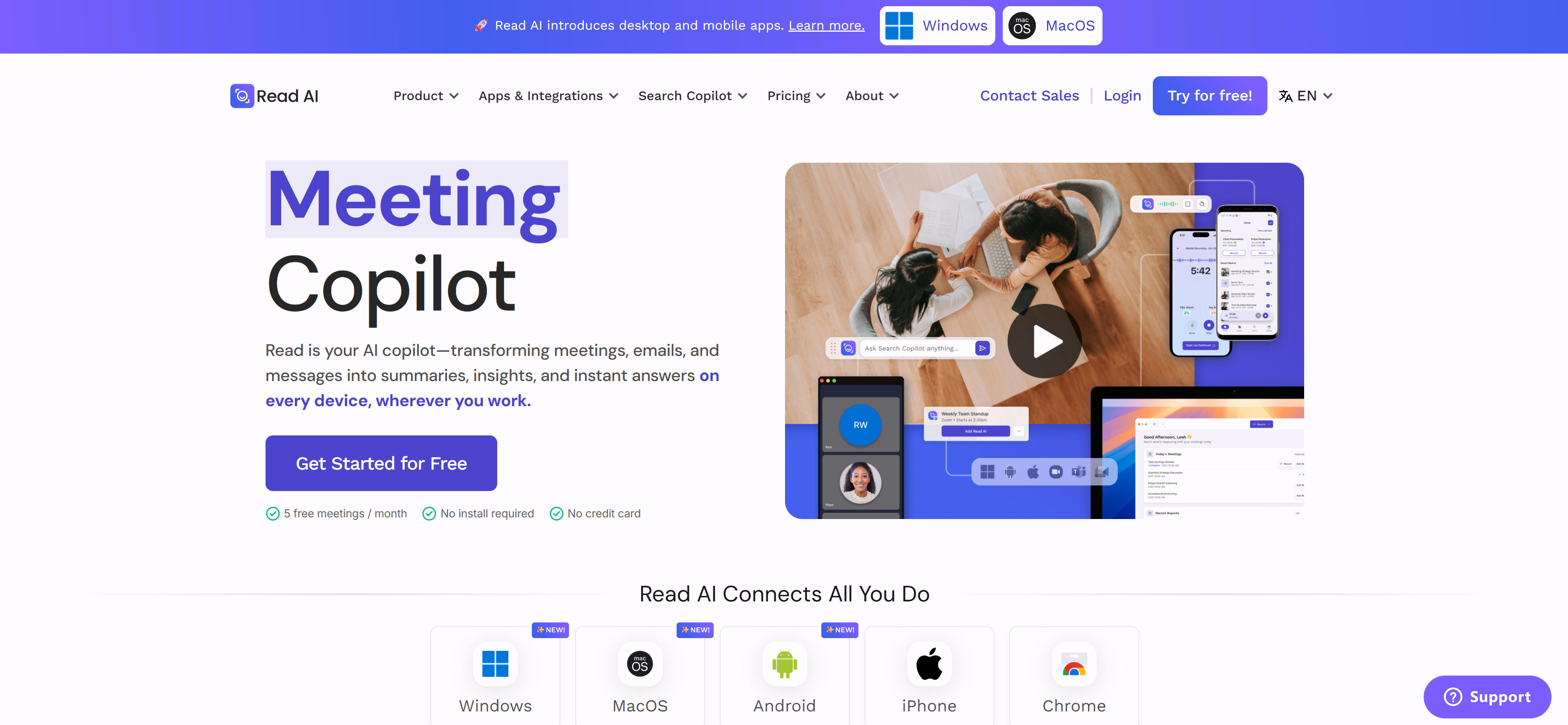 Read.ai AI会议纪要工具界面,展示实时转录、参与度分析和会议洞察功能