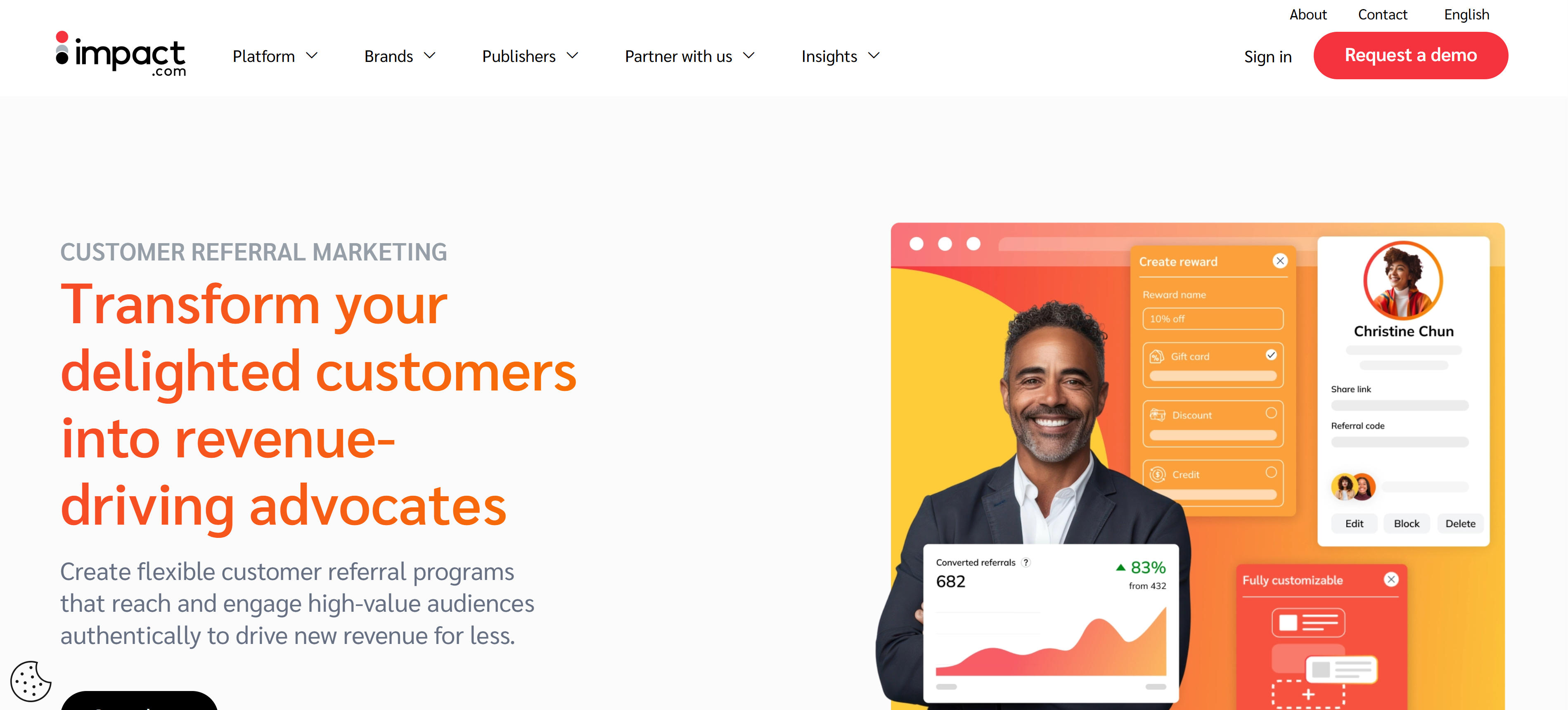 Impact referral program platform interface showing enterprise unified performance platform features