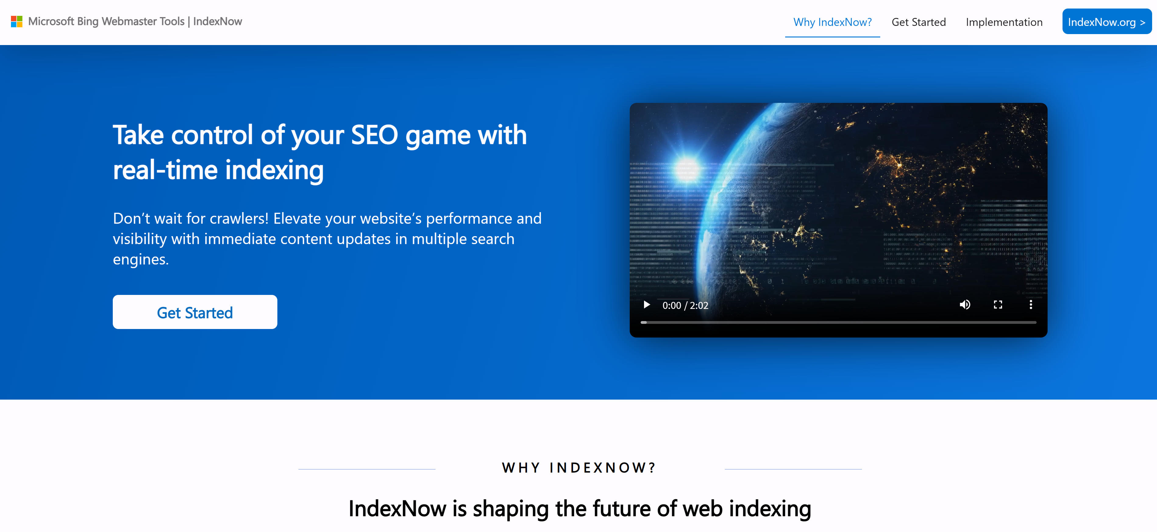 IndexNow协议界面，展示简单的HTTP请求提交URL功能