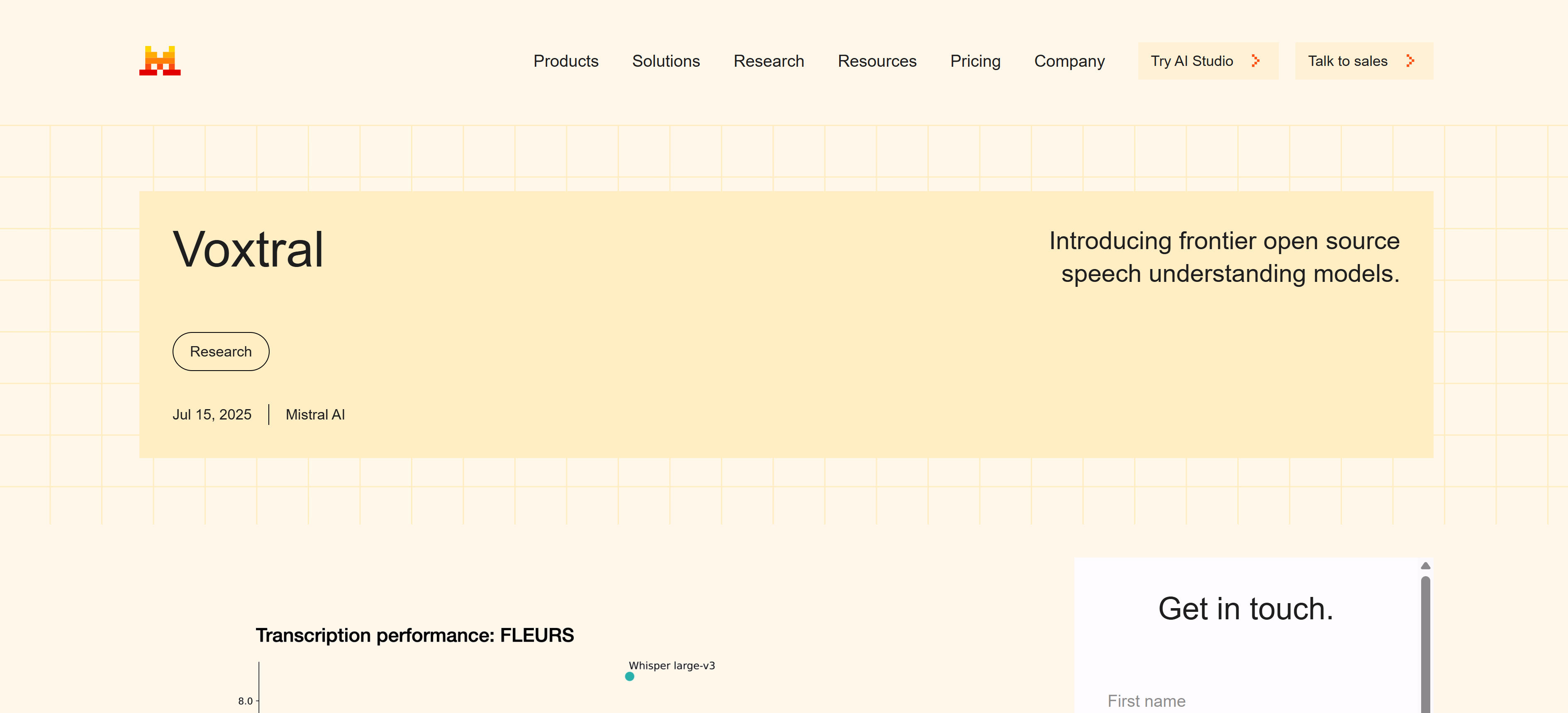 Voxtral efficient speech-to-text model interface showcasing high-quality speech recognition