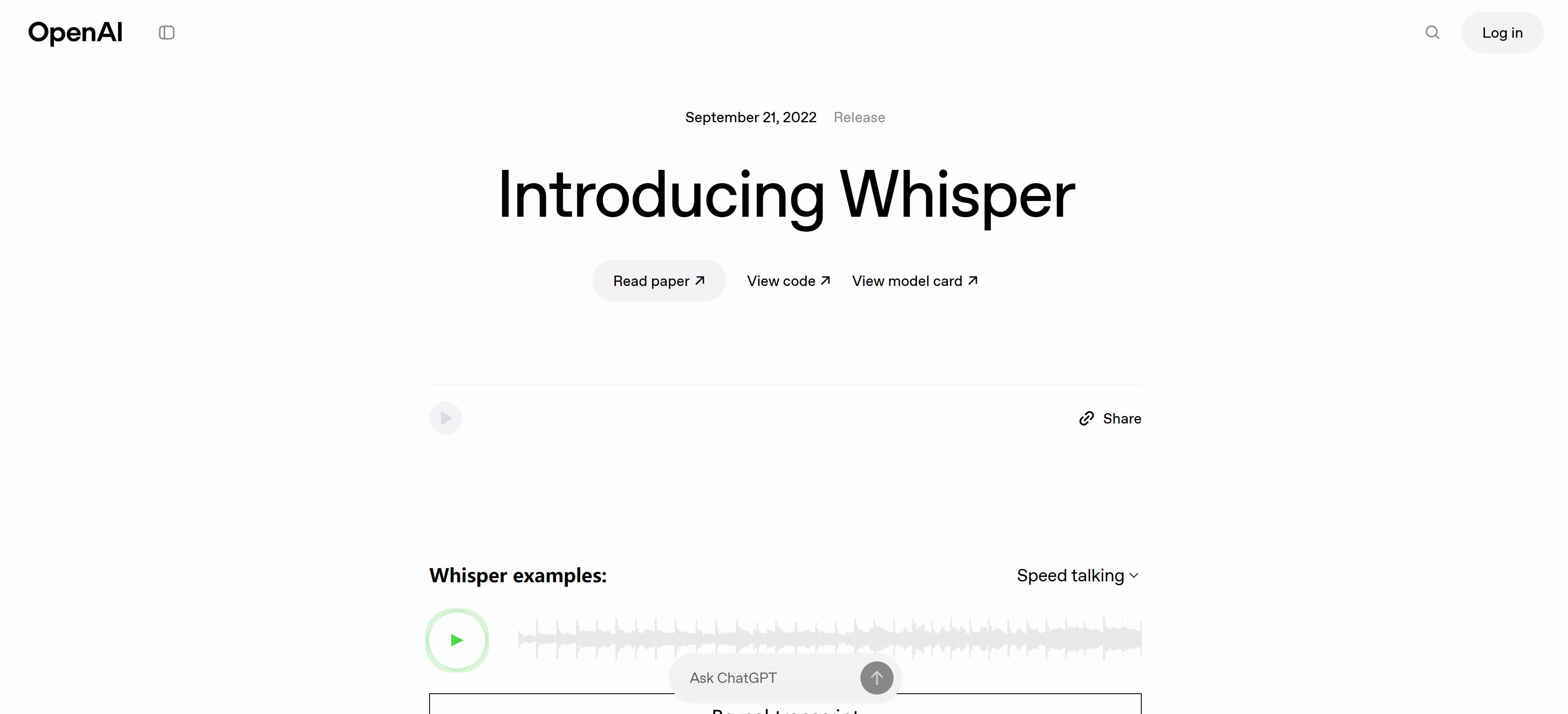 OpenAI Whisper open source speech recognition engine interface showcasing multilingual speech-to-text functionality