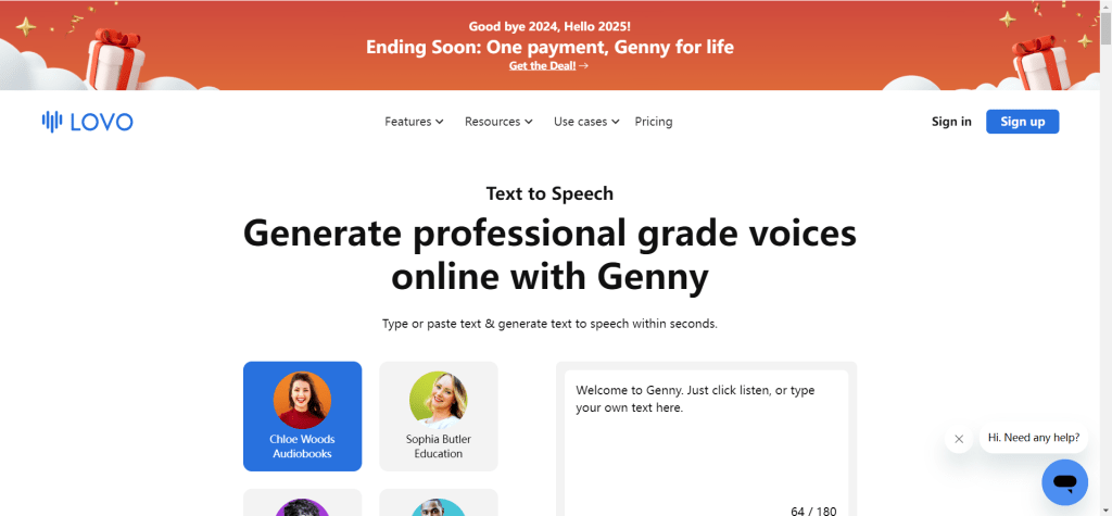 Lovo AI voice synthesis tool interface showing Asian language optimization features