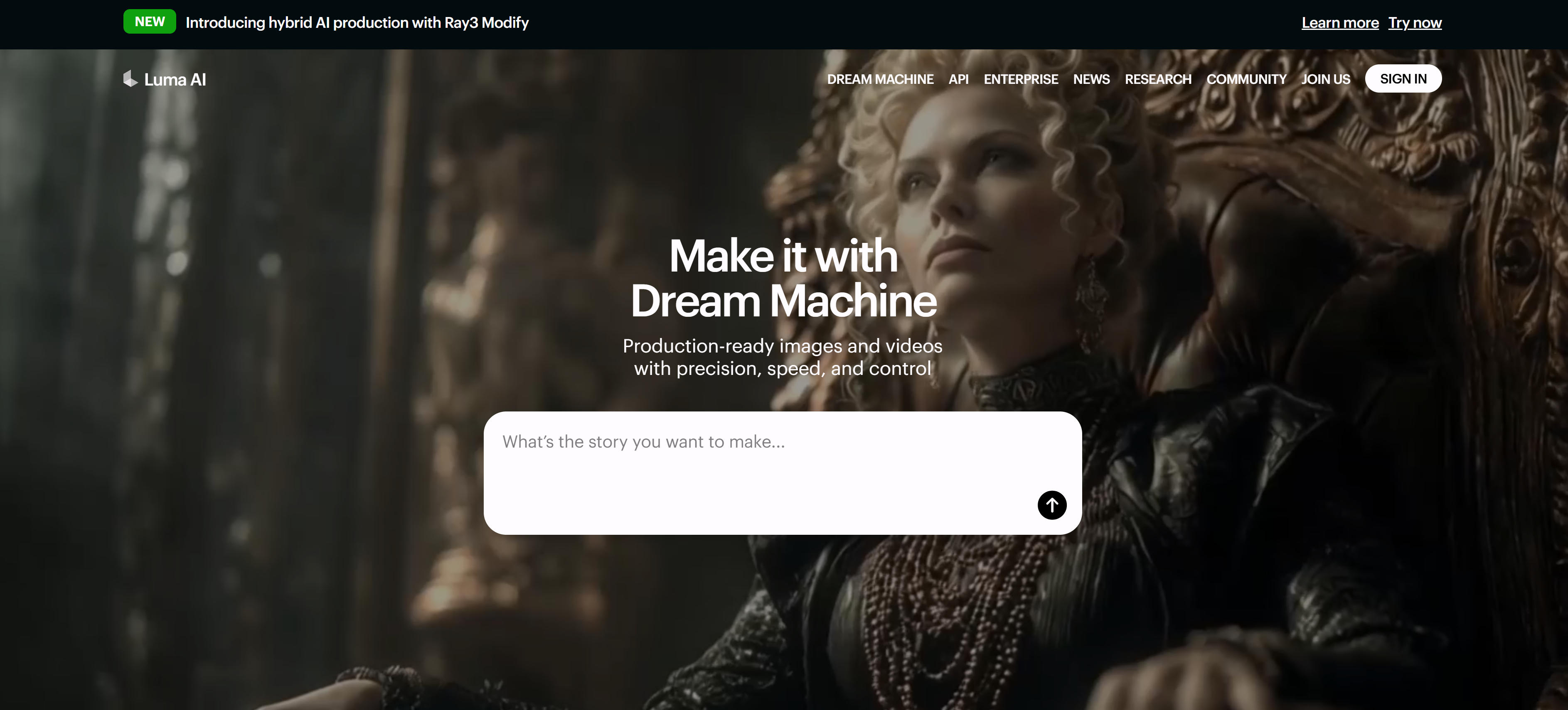 Ray 3文生视频生成模型界面，展示HDR支持和1080p分辨率功能