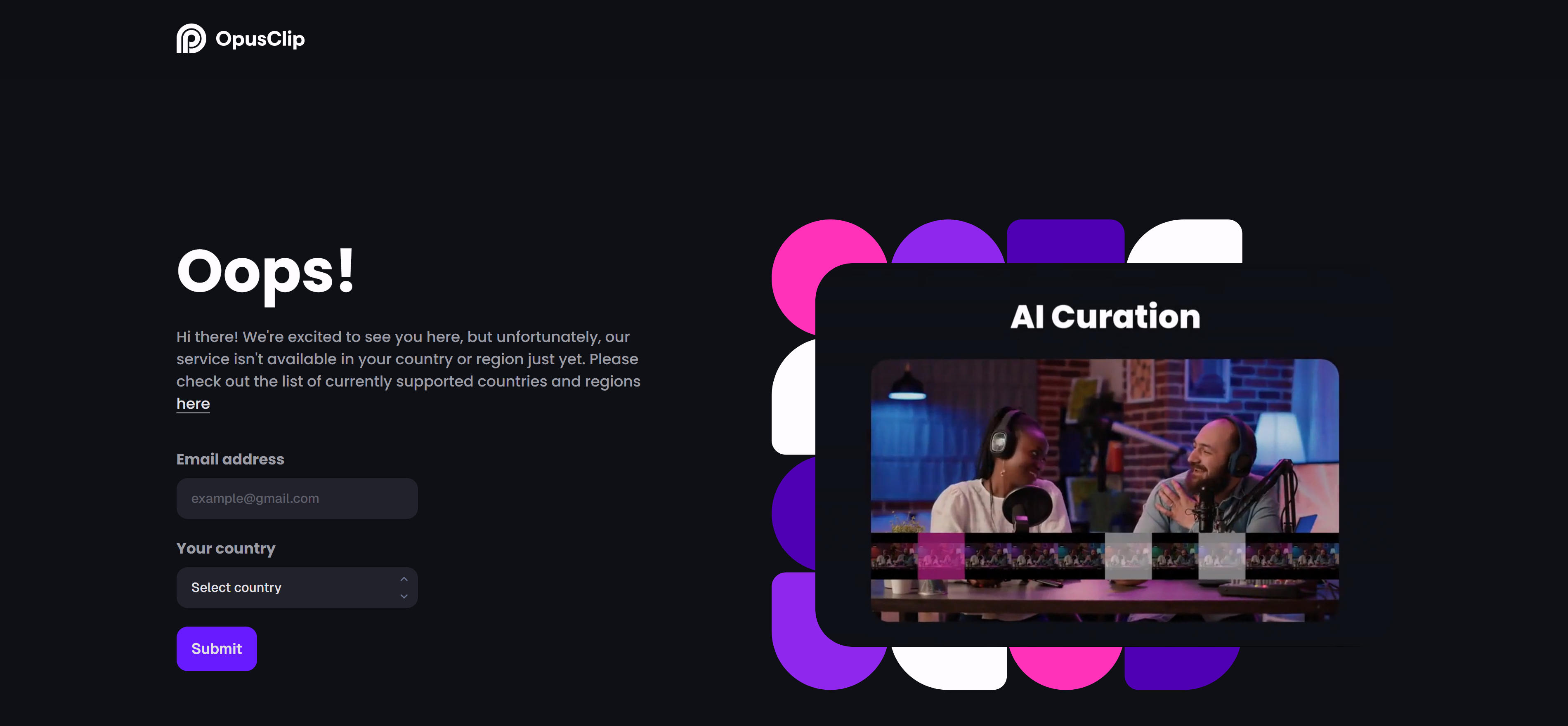 OpusClip AI视频切片平台界面,展示长视频剪短视频和智能剪辑功能