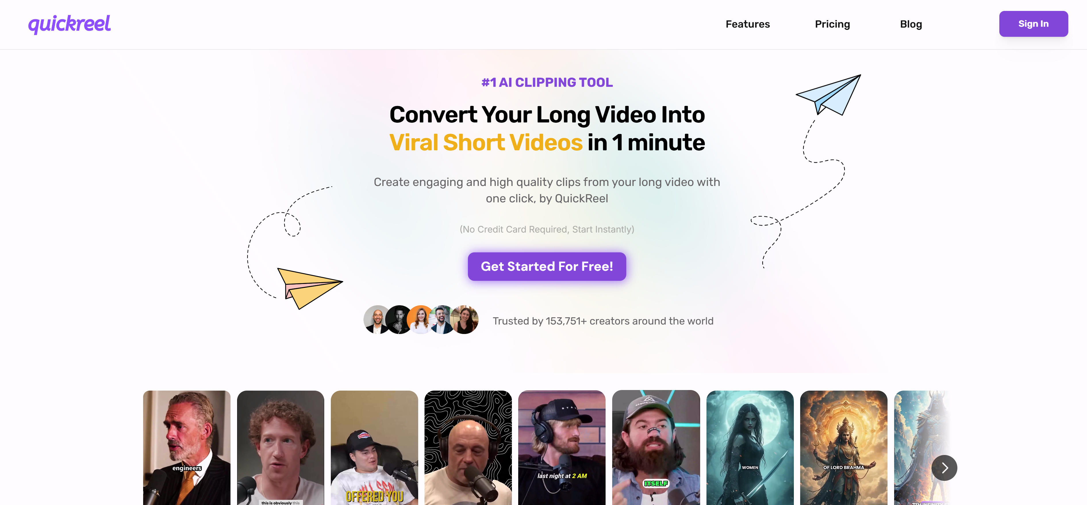 QuickReel AI视频剪辑工具界面,展示1分钟快速剪辑功能
