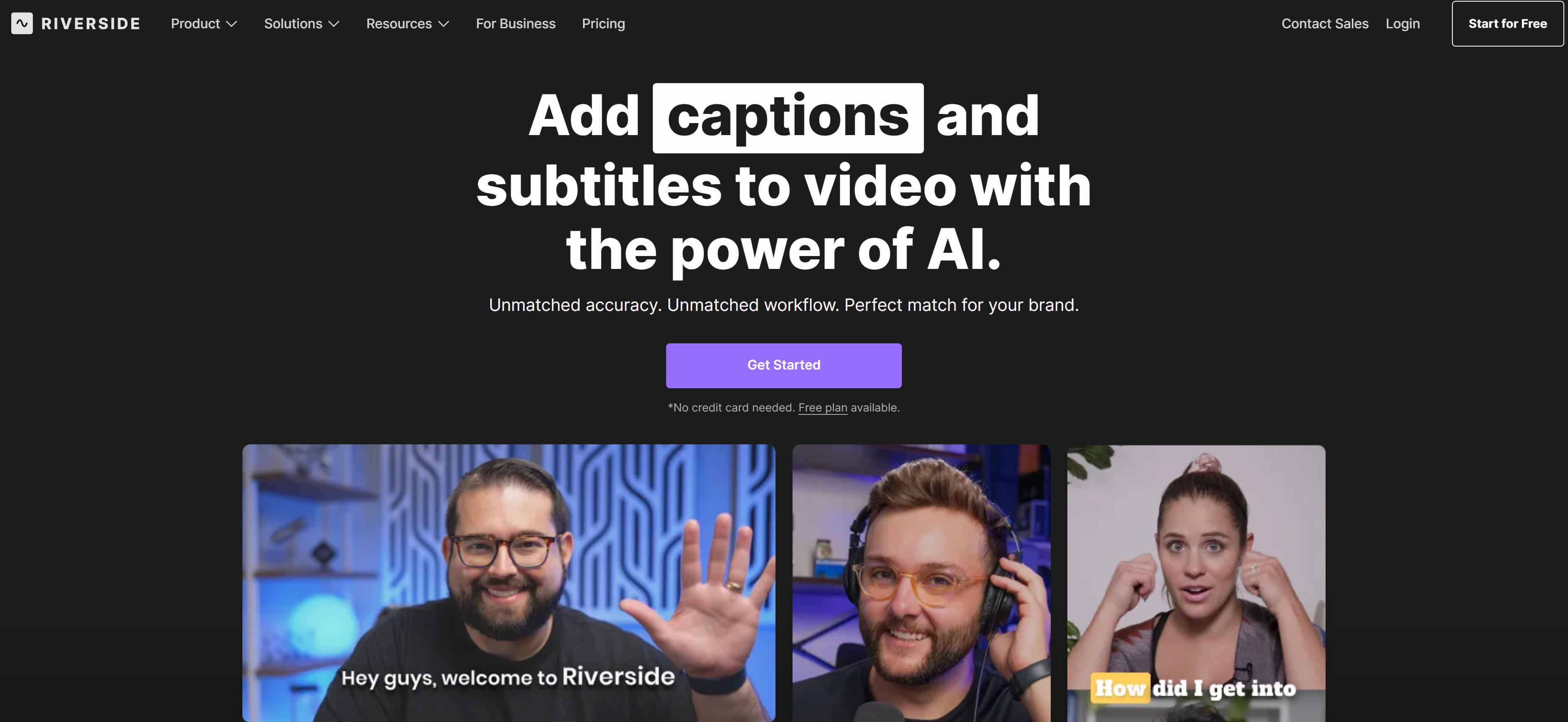 Riverside专业视频字幕工具界面，展示AI自动生成字幕和样式定制功能