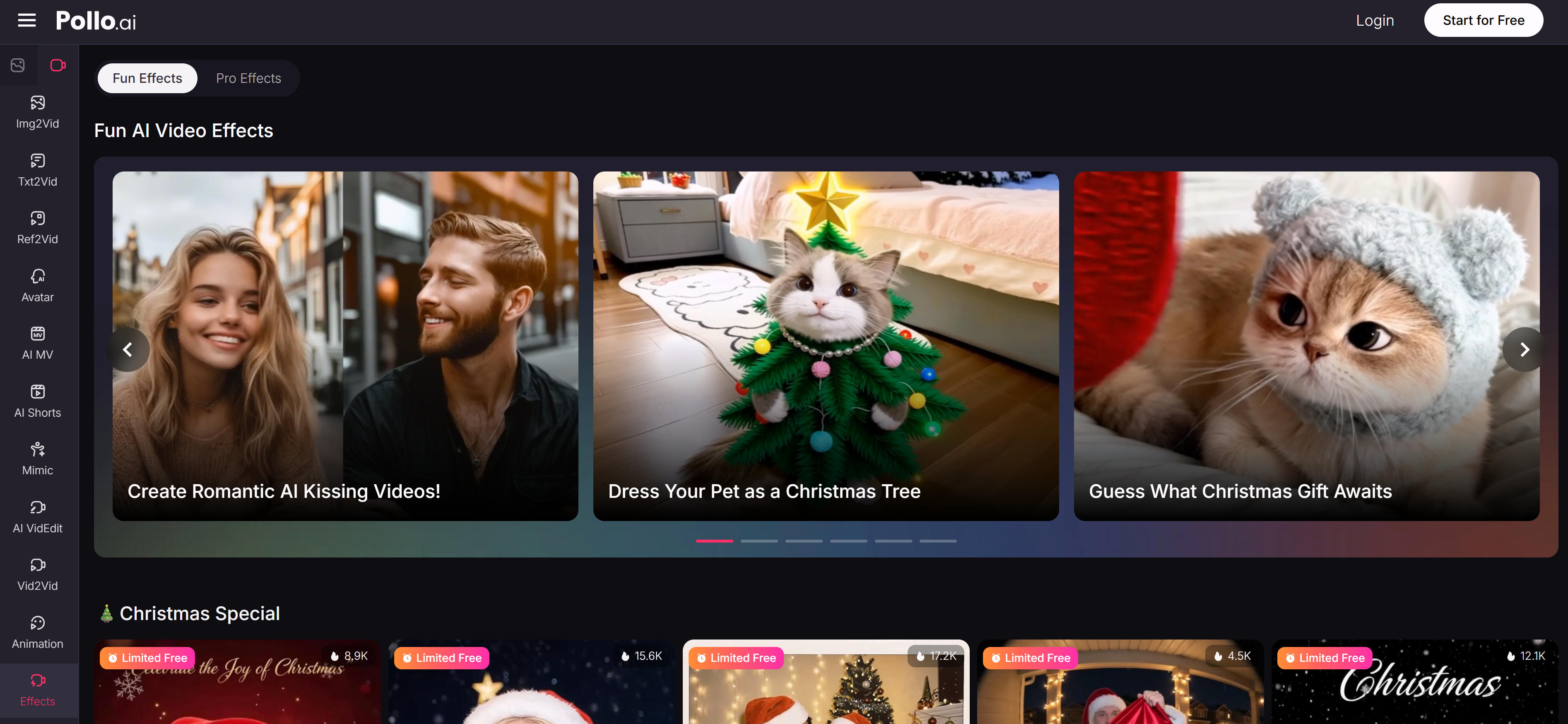 Pollo AI自定义视频特效工具界面，展示强大的自定义特效和参数控制功能