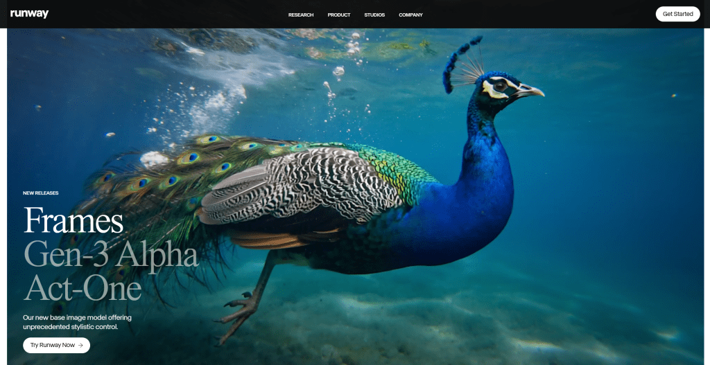 Runway AI video generation platform showing Gen-3 Alpha model and scene conversion