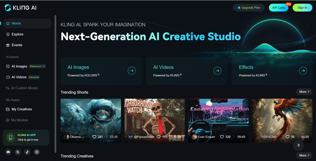 Kling AI video generator interface showing high-fidelity video generation features