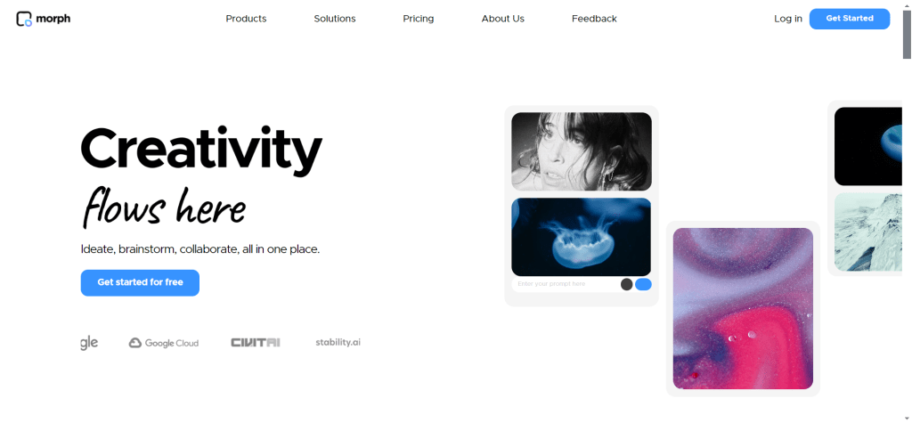 Morph Studio AI video generator interface showing text and image to video generation features