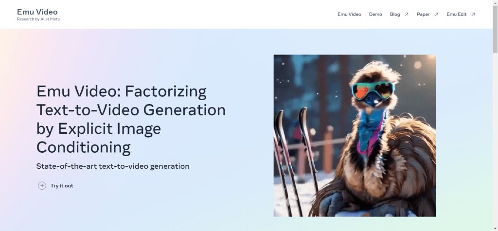 Emu Video by Meta AI video generator interface showing text and image to video generation features
