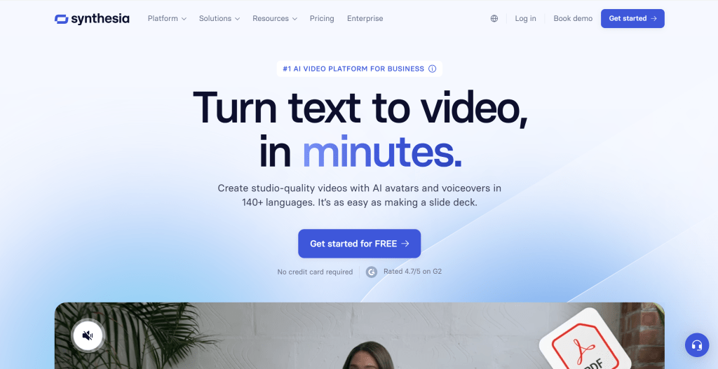 Synthesia企业级AI数字人生成平台界面,展示多语言支持和团队协作功能