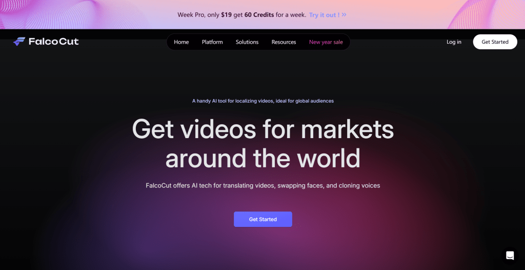FalcoCut视频翻译工具界面，展示简单易用的操作界面和多语言翻译功能