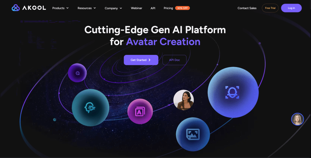 Akool视频翻译工具界面，展示多语言翻译和同步字幕生成功能
