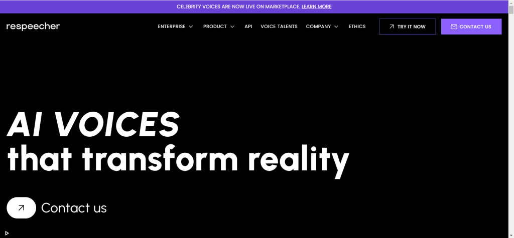 Respeecher 影视级声音克隆工具界面，展示曾用于电影中已故演员声音重现的高质量声音克隆功能，伦理审核严格