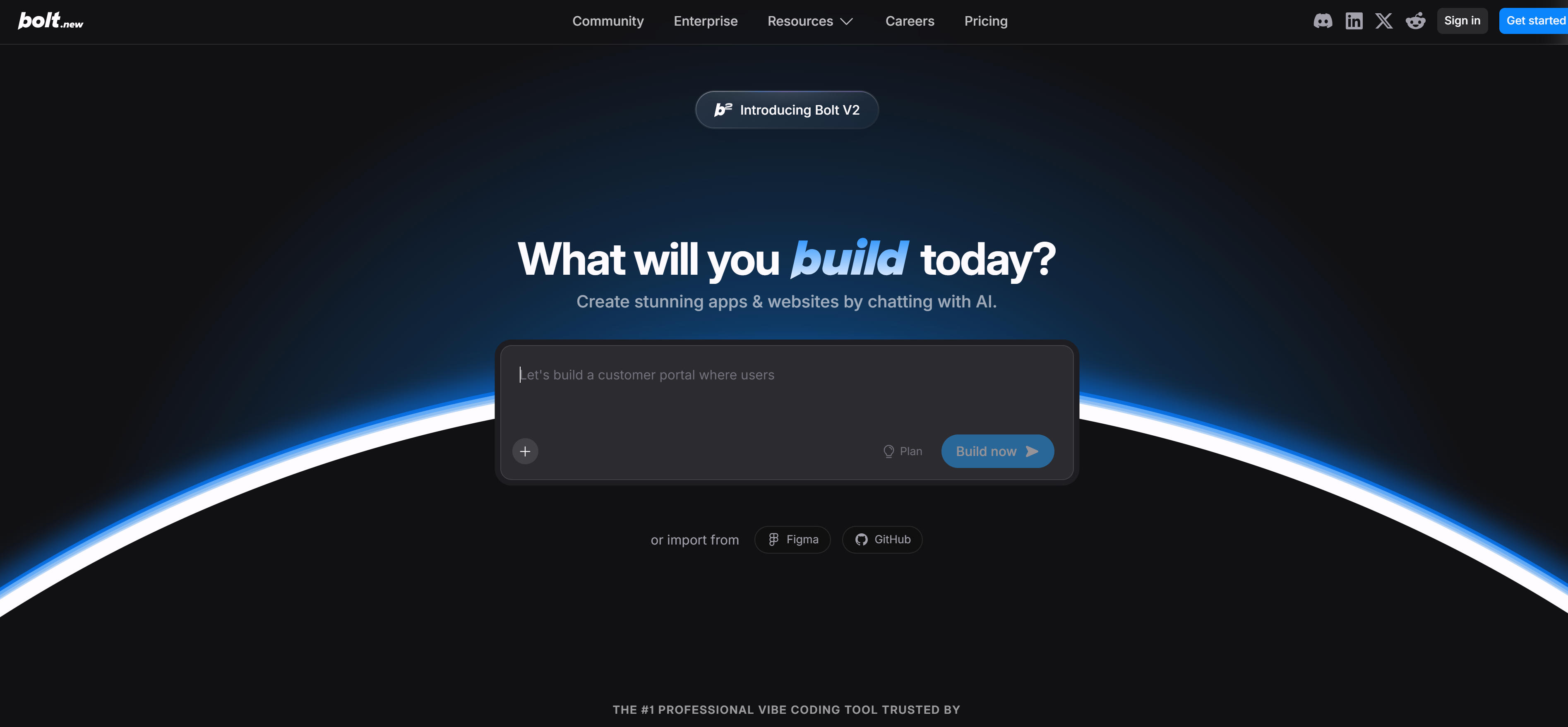 Bolt AI Coding工具界面,展示AI全栈开发和自动化部署功能